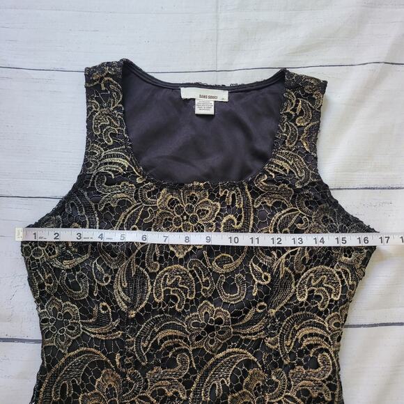 Sans Souci Size M Gold Overlay Sheath Sleeveless Cocktail Dress Holiday Glam - Picture 7 of 10